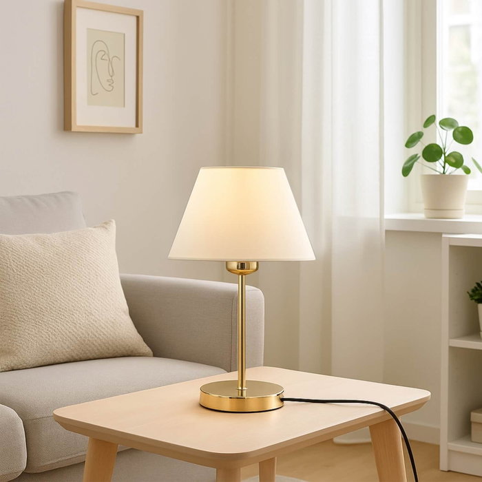 Opviq Lámpara de Mesa Crema con Cuerpo Metálico Opviq Lámpara de Mesa Crema con Cuerpo Metálico